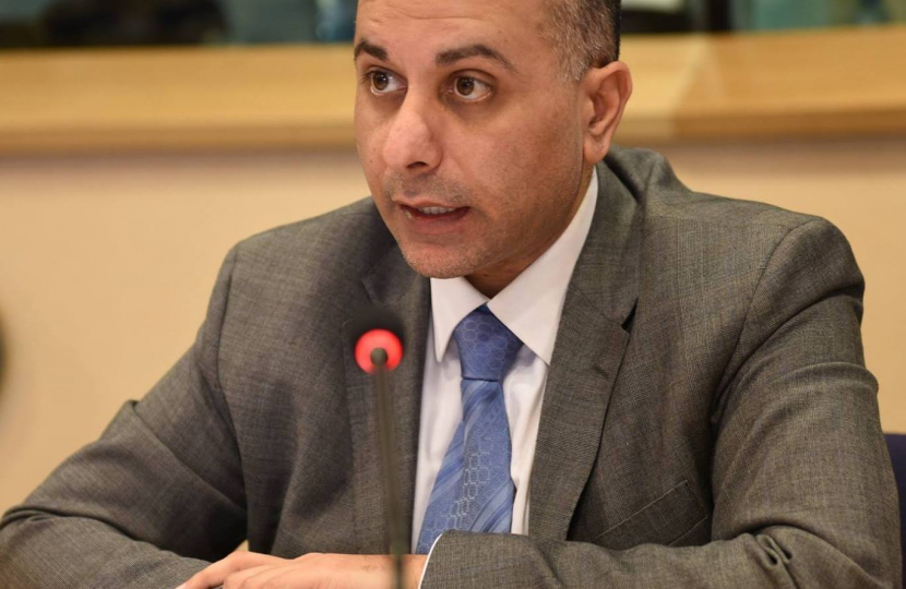 Photo of Sajjad Karim MEP at an INTA Committee meeting.