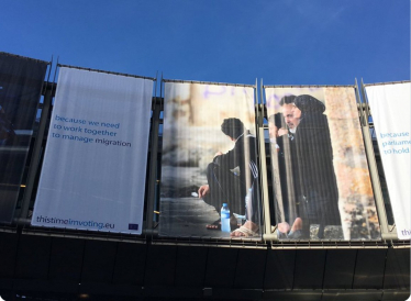 Islamophobic campaign poster on the European Parliament’s premise.
